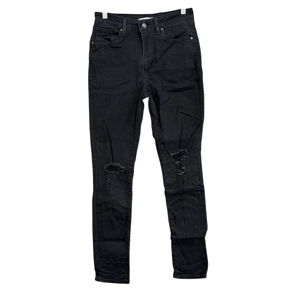 Levi Strauss 721 Womens Jean Black Denim High Rise Skinny Distress Stretch 30x30